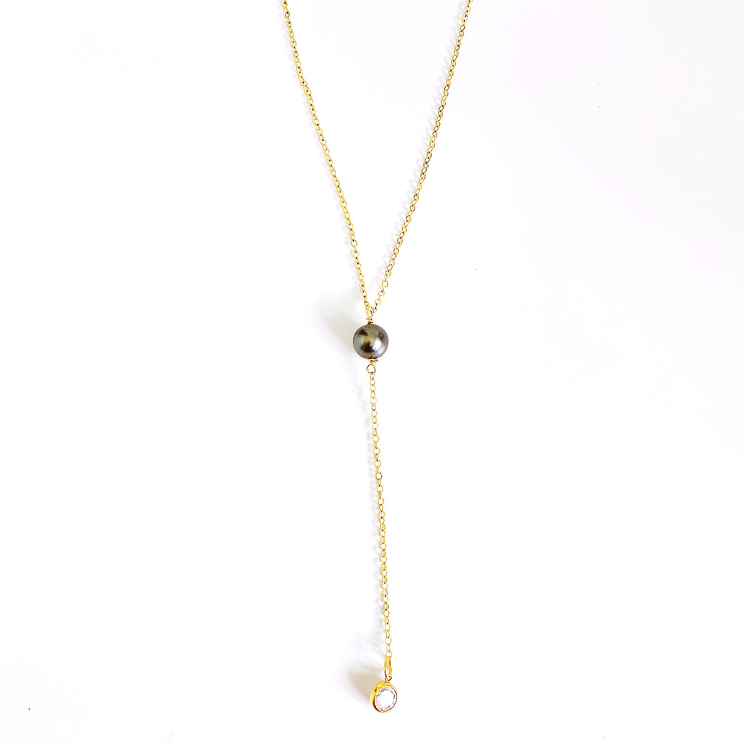 Tahitian Pearl/CZ charm Lariat Necklace