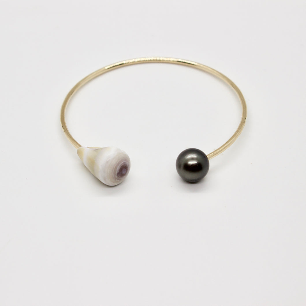 Tahitian Pearl and Cone Shell Cuff