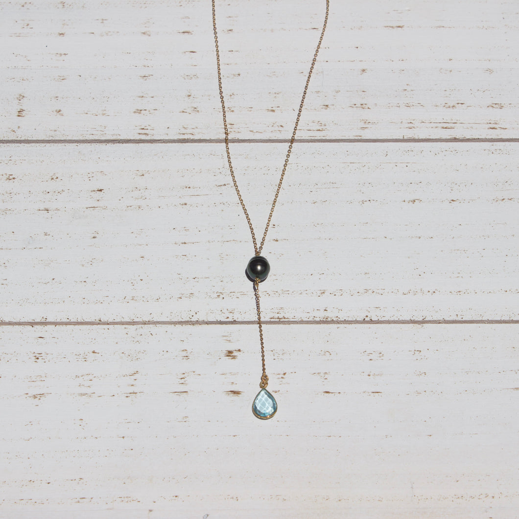 Blue Teardrop Lariat Necklace